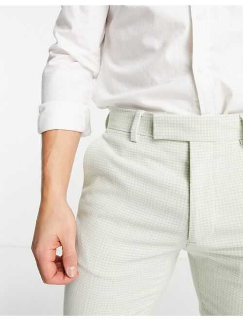 ASOS DESIGN wedding super skinny wool mix smart pants with pastel green dog tooth check