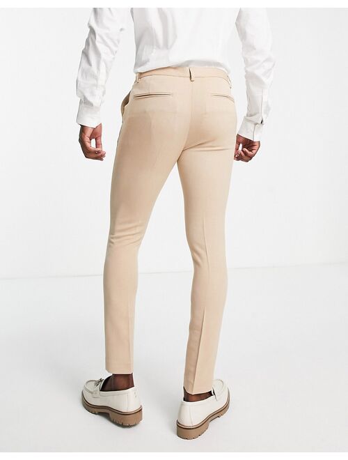 ASOS DESIGN Wedding super skinny smart pants in camel oxford