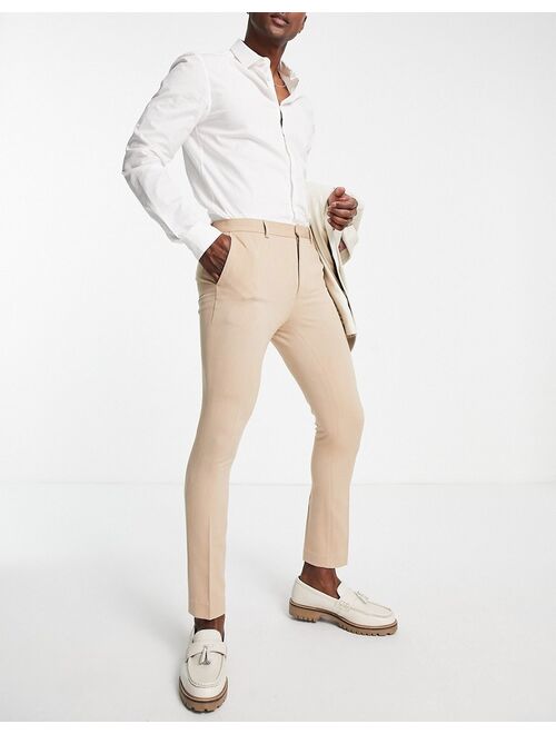 ASOS DESIGN Wedding super skinny smart pants in camel oxford