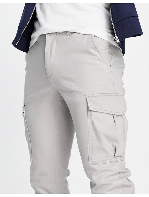 Jack & Jones Intelligence slim fit cargo pants in light gray