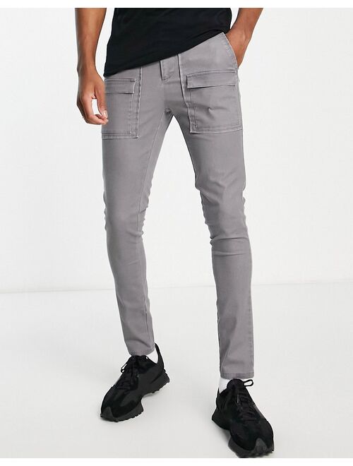 ASOS DESIGN super skinny pants with front pockets in charcoal