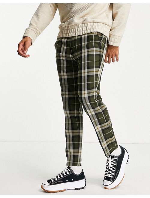 Topman skinny oversized plaid sweatpants in khaki