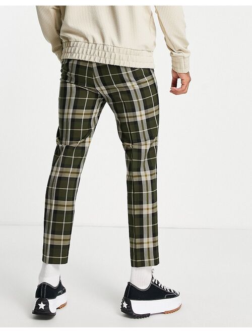 Topman skinny oversized plaid sweatpants in khaki