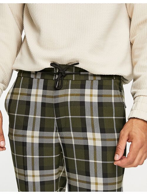 Topman skinny oversized plaid sweatpants in khaki