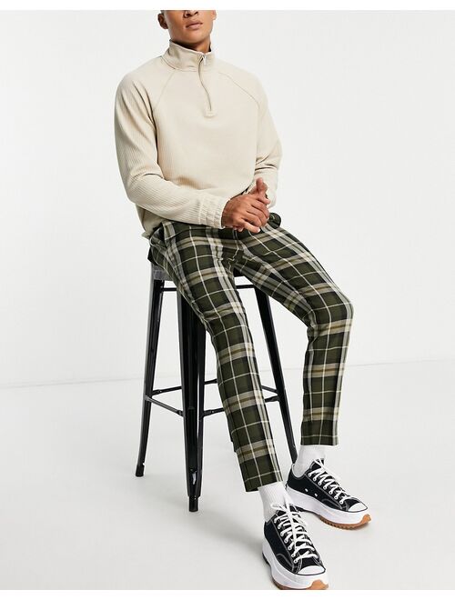 Topman skinny oversized plaid sweatpants in khaki