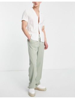 smart wide leg pants with drawcord waist in khaki