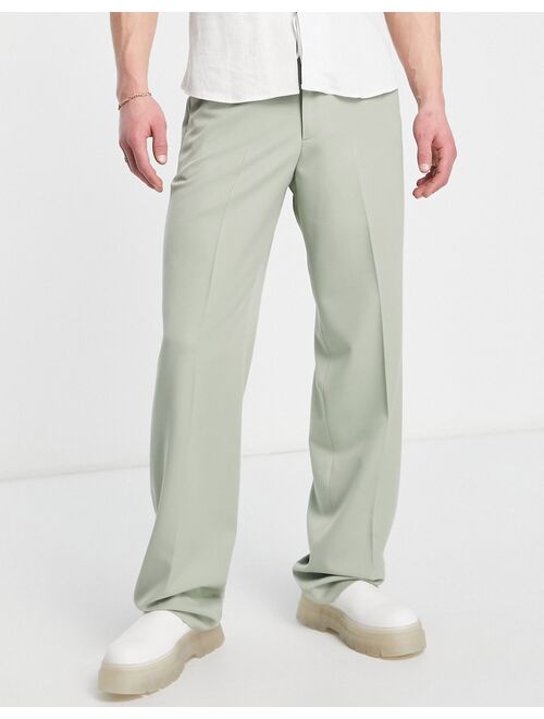 ASOS DESIGN smart wide leg pants with drawcord waist in khaki