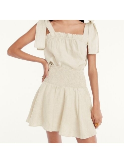 Smocked-waist linen mini skirt