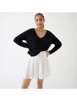 Smocked-waist linen mini skirt