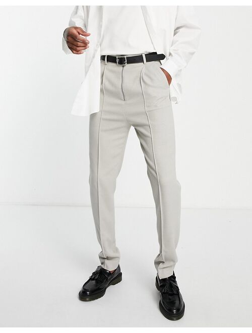 ASOS DESIGN slim twill smart pants with zip and front pleat in ice gray