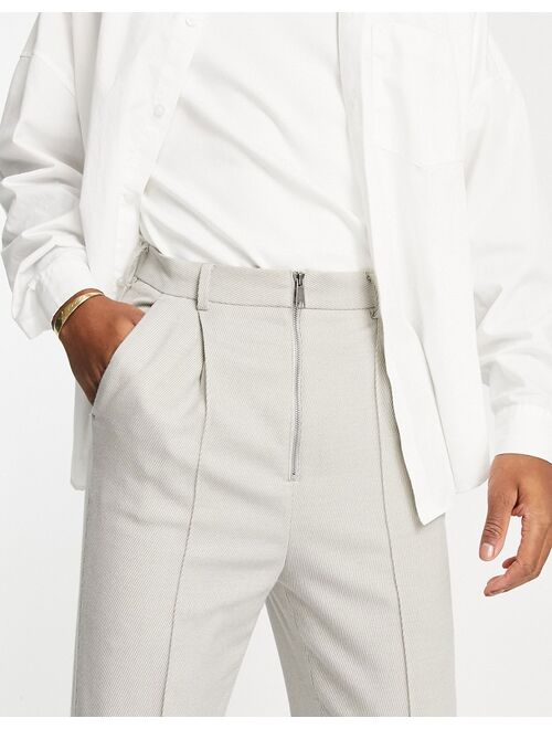 ASOS DESIGN slim twill smart pants with zip and front pleat in ice gray