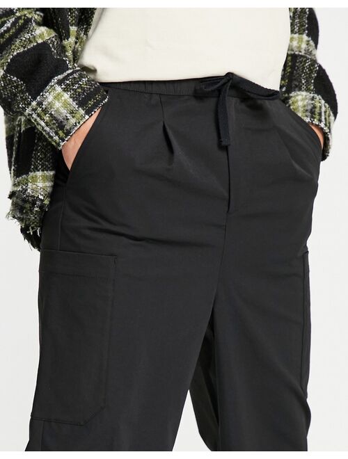 Topman wide leg crop cargo pants in black