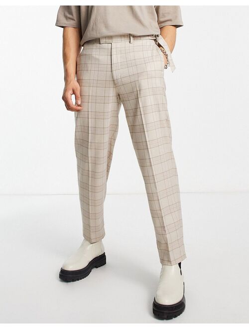 ASOS DESIGN tapered smart pants with pink highlight plaid