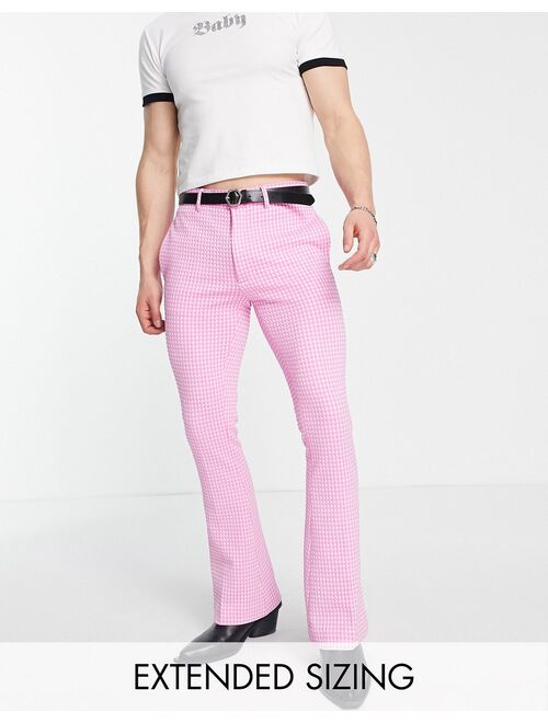 ASOS DESIGN smart skinny flared pants in pink gingham check