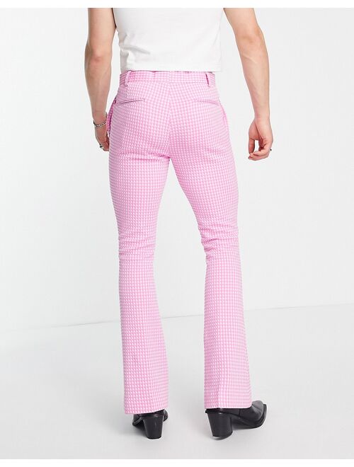 ASOS DESIGN smart skinny flared pants in pink gingham check