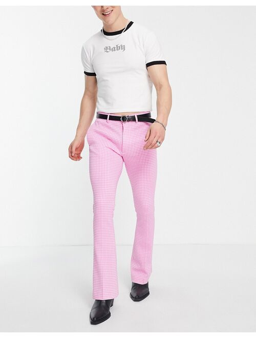 ASOS DESIGN smart skinny flared pants in pink gingham check