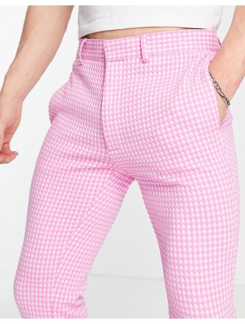 ASOS DESIGN smart skinny flared pants in pink gingham check