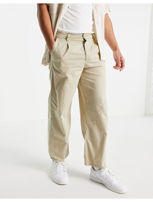 ASOS DESIGN lightweight wide leg pants with pleats in beige