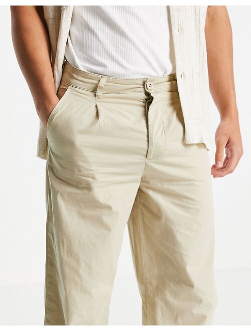 ASOS DESIGN lightweight wide leg pants with pleats in beige