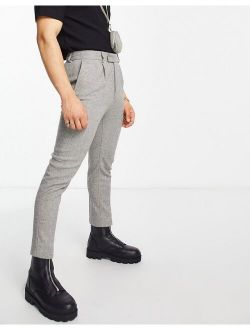 tapered wool mix smart pants in tweed light gray