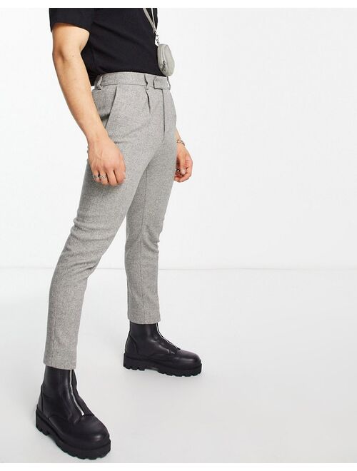 ASOS DESIGN tapered wool mix smart pants in tweed light gray