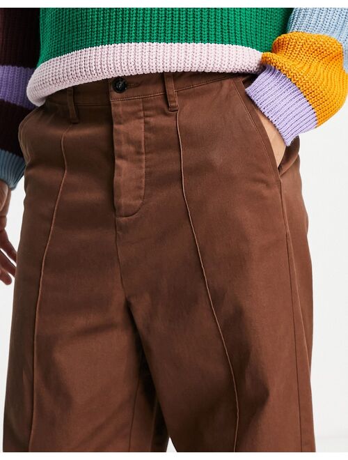 ASOS DESIGN oversized tapered chinos with pin tuck in brown