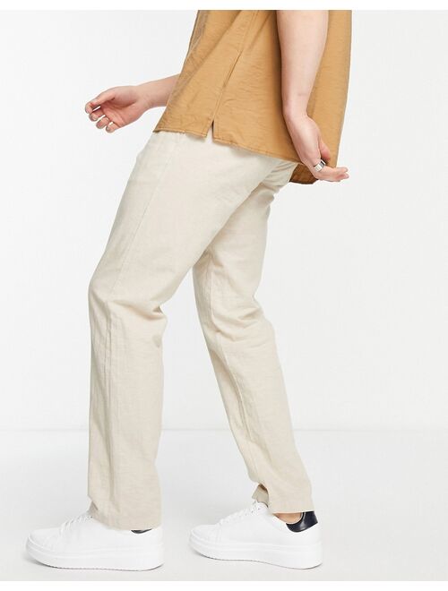 Selected Homme straight fit linen mix pants in beige