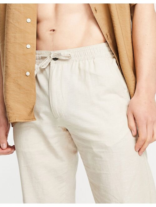 Selected Homme straight fit linen mix pants in beige