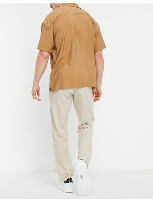 Selected Homme straight fit linen mix pants in beige