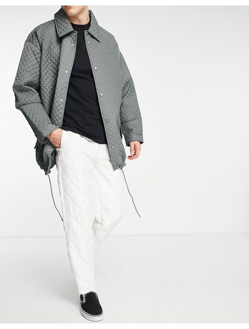 ASOS DESIGN oversized tapered quilted smart pants in white