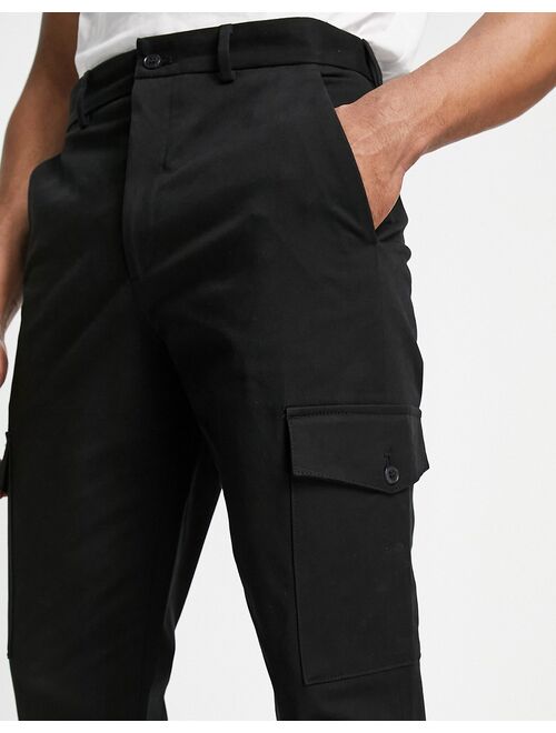 Selected Homme slim tapered cargo pants in black