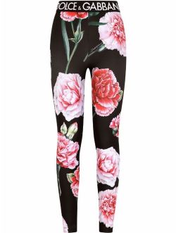 floral-print logo-waistband leggings