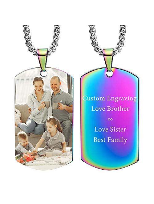 VIBOOS Custom Dog Tag Pendant Necklace Engraving Date/Text/Pictures Stainless Steel Personalized Necklace for Men Women Boys Girls Bundle with Adjustable Chain, Keychain,