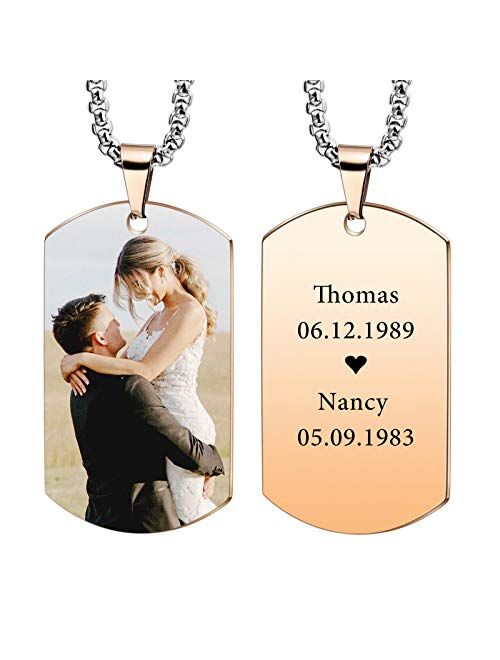 VIBOOS Custom Dog Tag Pendant Necklace Engraving Date/Text/Pictures Stainless Steel Personalized Necklace for Men Women Boys Girls Bundle with Adjustable Chain, Keychain,