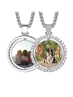 U7 Custom Photo Necklace Men Women Personalized Jewelry Customized Any Picture Pendant Stainless Steel Rope/Spiga/Tennis Chain 18-30 Inch, Mothers or Lover Gift