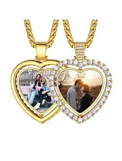 U7 Custom Photo Necklace Men Women Personalized Jewelry Customized Any Picture Pendant Stainless Steel Rope/Spiga/Tennis Chain 18-30 Inch, Mothers or Lover Gift