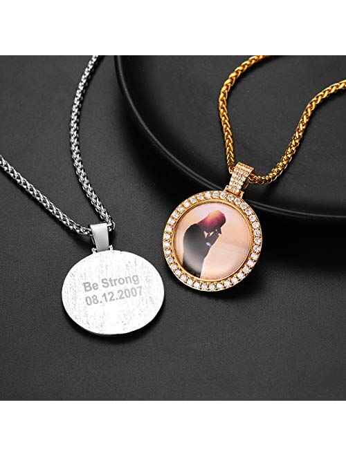 U7 Custom Photo Necklace Men Women Personalized Jewelry Customized Any Picture Pendant Stainless Steel Rope/Spiga/Tennis Chain 18-30 Inch, Mothers or Lover Gift