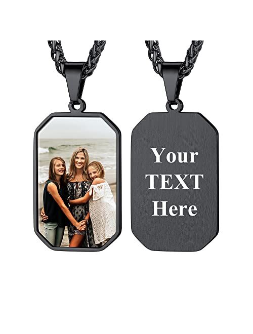 U7 Custom Photo Necklace Men Women Personalized Jewelry Customized Any Picture Pendant Stainless Steel Rope/Spiga/Tennis Chain 18-30 Inch, Mothers or Lover Gift