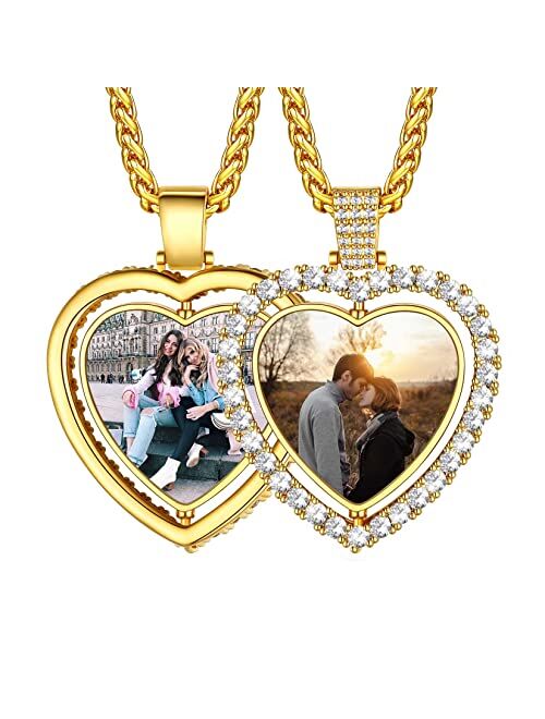 U7 Custom Photo Necklace Men Women Personalized Jewelry Customized Any Picture Pendant Stainless Steel Rope/Spiga/Tennis Chain 18-30 Inch, Mothers or Lover Gift