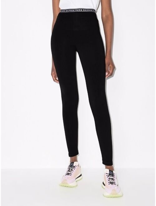 Balmain logo-waistband cotton-blend leggings