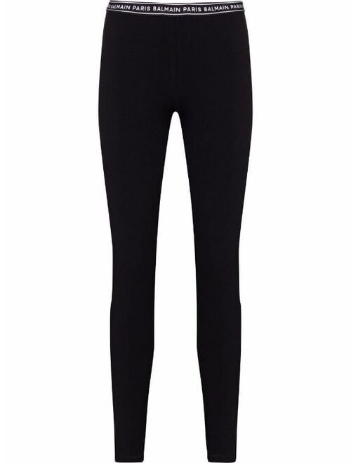 Balmain logo-waistband cotton-blend leggings