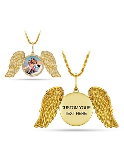 YIMERAIRE Custom Chain with Picture Necklace Personalized Photo Pendant Necklace for Men Customized Picture Necklaces for Women Memory Necklace with Picture Angel Wings H