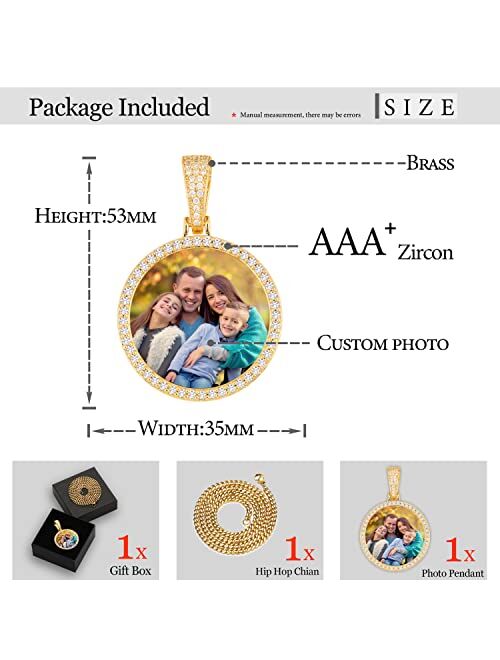 YIMERAIRE Custom Chain with Picture Necklace Personalized Photo Pendant Necklace for Men Customized Picture Necklaces for Women Memory Necklace with Picture Angel Wings H