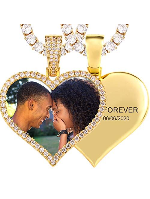 TUHE Personalized Hip Hop Custom Picture Text Pendant Necklace 18K Gold or Platinum Plated AAA CZ Iced Out Zircon Photo Name Necklace for Men Women Memory Chain Necklace 