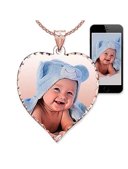 Picturesongold.Com Personalized Photo Engraved Heart Shaped Custom Photo Pendant/Photo Necklace/Photo Charm with Diamond Cut Edge - 3/4 Inch x 3/4 Inch