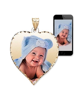 Picturesongold.Com Personalized Photo Engraved Heart Shaped Custom Photo Pendant/Photo Necklace/Photo Charm with Diamond Cut Edge - 3/4 Inch x 3/4 Inch