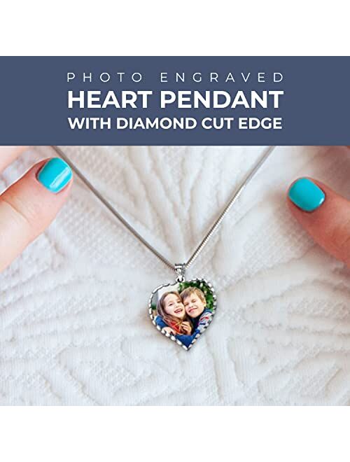 Picturesongold.Com Personalized Photo Engraved Heart Shaped Custom Photo Pendant/Photo Necklace/Photo Charm with Diamond Cut Edge - 3/4 Inch x 3/4 Inch