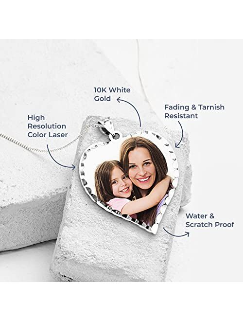 Picturesongold.Com Personalized Photo Engraved Heart Shaped Custom Photo Pendant/Photo Necklace/Photo Charm with Diamond Cut Edge - 3/4 Inch x 3/4 Inch