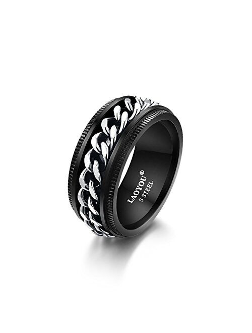 Laoyou Black Men’s Spinner Ring for Anxiety - 8mm American Flag Surgical Stainless Steel Spinning Anxiety Ring for Men Boy Band Fidget Jewelry Worry Spin Calming Anti-Anx