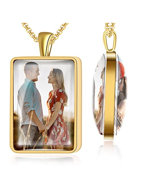 Fanery Sue Picture Necklace Personalized Photo for Women Men, Custom Pendant with Picture Inside, Engraved Necklace with Solid Protector